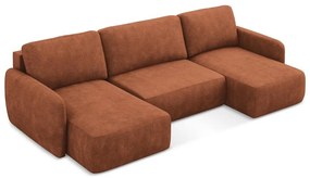 Теракотен шенилов разтегателен ъглов диван с място за съхранение (U форма) Lilo – Makamii
