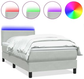 3316773 vidaXL Боксспринг легло с матрак и LED, светлосиво, 100x210 см, кадифе