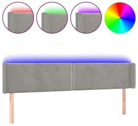 3123150 vidaXL LED горна табла за легло, светлосива, 163x16x78/88 см, кадифе