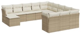 3250467 vidaXL Градински диван с възглавници, 12 части, бежов полиратан