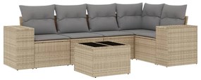 3254876 vidaXL Градински диван с възглавници, 6 части, бежов полиратан