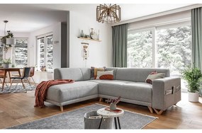 Светлосив разтегателен/с място за съхранение ъглов диван (ляв ъгъл/L форма) Classy Sophie – Miuform