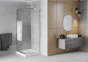 Mexen Rio квадратна душ кабина 70 x 70 см, бели ивици, хром + корито, бяло - 860-070-070-01-20-4510