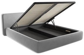 Сиво двойно тапицирано легло с място за съхранение и включена подматрачна рамка 180x200 cm Kiana – Makamii