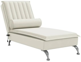 379466 vidaXL Масажна кушетка с болстер, кремава, кадифе