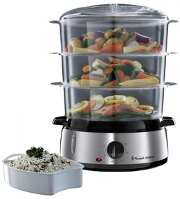 Уред за готвене на пара Russell Hobbs 19270-56, 800W, 3 нива, 9 литра, Таймер 60 мин, Инокс