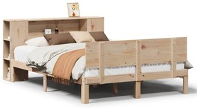 3322626 vidaXL Легло с етажерка за книги, без матрак, 135x190 см, бор масив