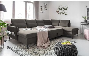 Тъмносиво U-образно разтегателно канапе от кадифе, десен ъгъл Stylish Stan - Miuform