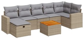3325797 vidaXL Градински диван с възглавници, 8 части, бежов полиратан