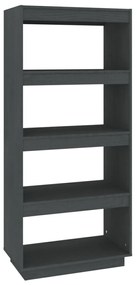810871 vidaXL Библиотека/разделител за стая, сива, 60x35x135 см, бор масив