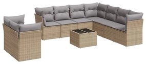 3217849 vidaXL Градински диван с възглавници, 10 части, бежов полиратан