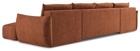 Теракотен шенилов сгъваем ъглов диван (U форма) Leila – Makamii