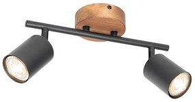 Индустриален прожектор черен с дърво наклонен 2-светлина - Jeana