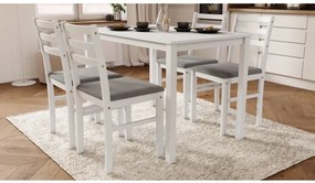 Комплект ТОРИНО маса + 4 стола Бяло/Светло сиво (тъкан Савана 21) - ДЪРВЕН КОМПЛЕКТ ЗА КУХНЯ/ТРАПЕЗАРИЯ
