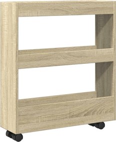 855243 vidaXL Тясна количка за съхранение 3 нива дъб сонома инженерно дърво