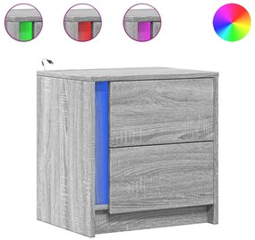 852057 vidaXL Нощно шкафче с LED осветление, сив сонома, инженерно дърво