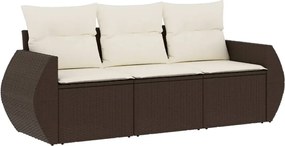 3253400 vidaXL Градински комплект с възглавници, 3 части, кафяв, полиратан