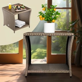 Странична маса от полиротанг с плот от акациева дървесина 45 × 45 cm Кафяво