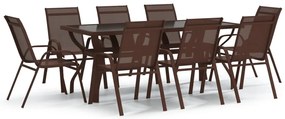 3095978 vidaXL Градински трапезен комплект, 9 части, кафяво и черно