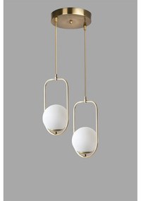 Бяло и златисто висящо осветително тяло със стъклен абажур ø 25 cm Ahu – Opviq lights