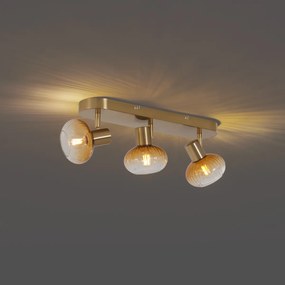 Кръгла таванна лампа златна с кехлибарено стъкло 3-светлинна - Теди