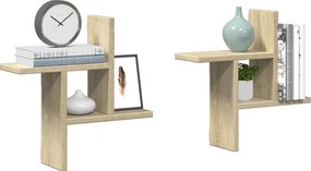 853247 vidaXL Стенни рафтове, 2 бр, дъб сонома, 38x12x38 см, инженерно дърво