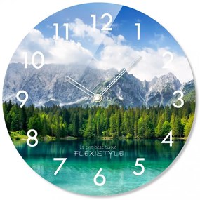 Кръгъл стъклен часовник с мотив на планинско езеро, 30 см
