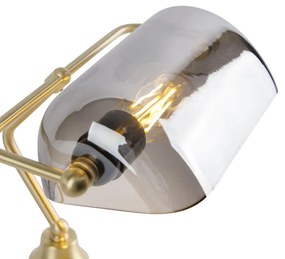 Класическа нотариална лампа златиста с опушено огледално стъкло - Banker