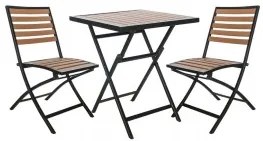PLASTIC WOOD Natural - Сгъваем сет от квадратна маса и 2 стола