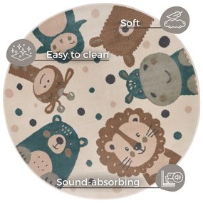 Бежов детски килим ø 100 cm Animal Party - Hanse Home