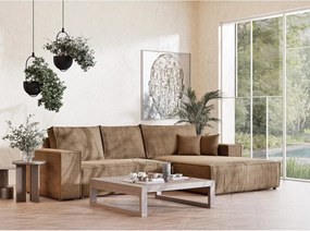 Светлокафяв шенилов сгъваем/с място за съхранение ъглов диван (десен ъгъл) Maze – Maison de Rêve