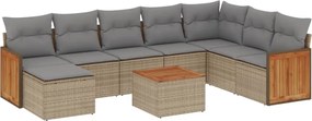 3260337 vidaXL Градински комплект диван с възглавници 9 части бежов полиратан