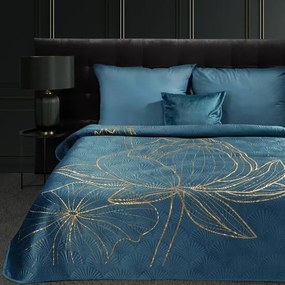 Дизайнерска покривка за легло LOTOS синя със златен мотив Ширина: 170 см | Дължина: 210 см