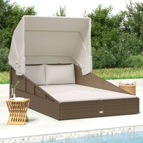 362272 vidaXL Шезлонг със сгъваем покрив, кафяв, 200x114x128 см, полиратан