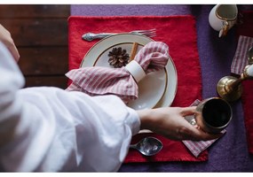 Подложки в червено-природен цвят в комплект от 4 броя - Linen Tales