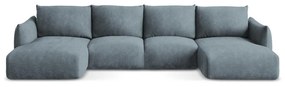 Син шенилов сгъваем ъглов диван (U форма) Leila – Makamii