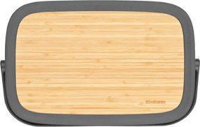 Кутия за хляб Brabantia Nic 1003255, 39.5 см, Бамбуков капак, Дръжка за носене, Тъмносив