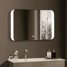 LED огледало ICL 1822 Inter Ceramic, с нагревател, с черна метална рамка, 90x60см
