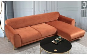 Оранжево-кафяв ъглов разтегателен диван с кадифена повърхност , десен ъгъл Image - Artie