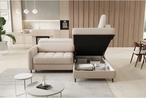 Бежов кадифен разтегателен ъглов диван с място за съхранение (десен ъгъл L форма) Barea – ELTAP