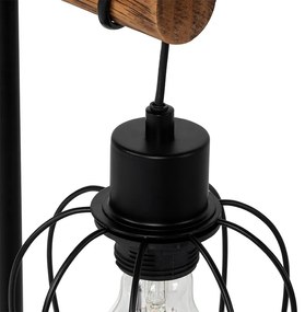 Ръстична настолна лампа черна с дърво - Stronk