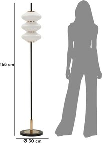 Бяла/черна подова лампа със стъклен абажур (височина 168 cm) Vintage – Mauro Ferretti