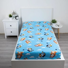 Син еластичен единичен памучен детски чаршаф 90x200 cm Bluey – Jerry Fabrics