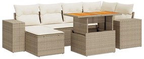 3327397 vidaXL Градински диван с възглавници, 7 части, бежов полиратан