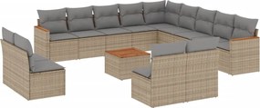 3258895 vidaXL Градински диван с възглавници, 14 части, бежов, полиратан