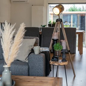 Индустриална подова лампа триножник дърво със студиен прожектор - Braha