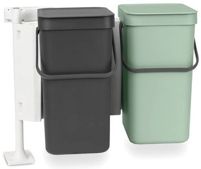 Кош за разделно събиране на боклук Brabantia Sort&Go 1005513, 2x12 л, Монтаж върху врата на кухненски шкаф, Сив/зелен