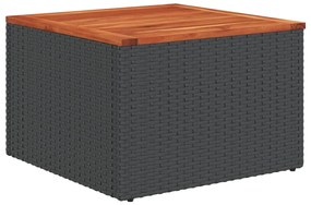 365975 vidaXL Градинска маса черна 55x55x37 см полиратан и акациево дърво