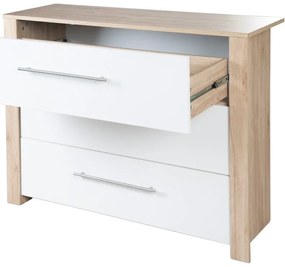Нисък детски скрин от дъб с масичка за преповиване в бял и естествен цвят 112x98 cm - Roba