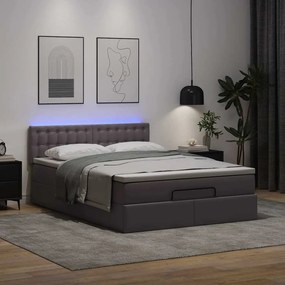 3312155 vidaXL L Легло с матраци & LEDs сиво 140x190cm изкуствена кожа
